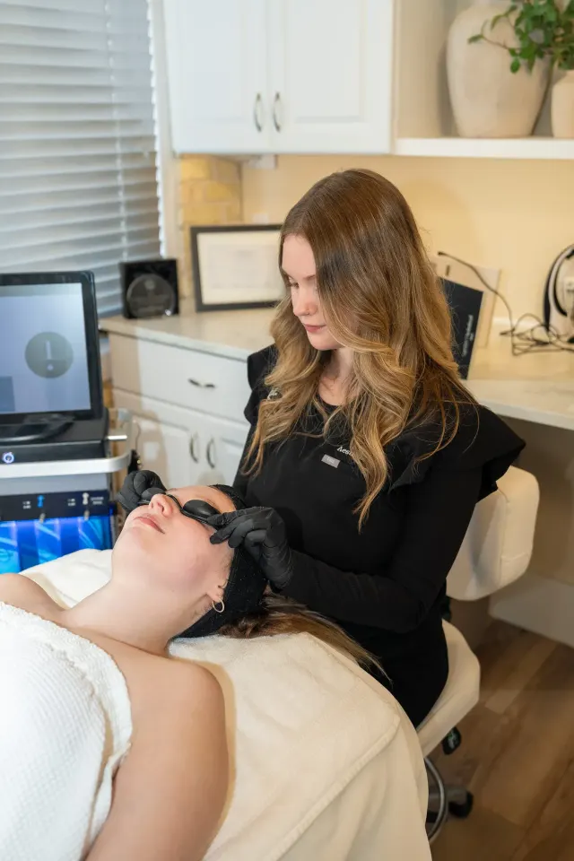 Before and after HydraFacial Body results showing skin improvement at Eternal Wellness Traverse City