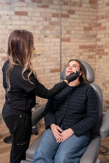 Patient consultation for Morpheus8 RF microneedling at Eternal Wellness Medical Spa Traverse City