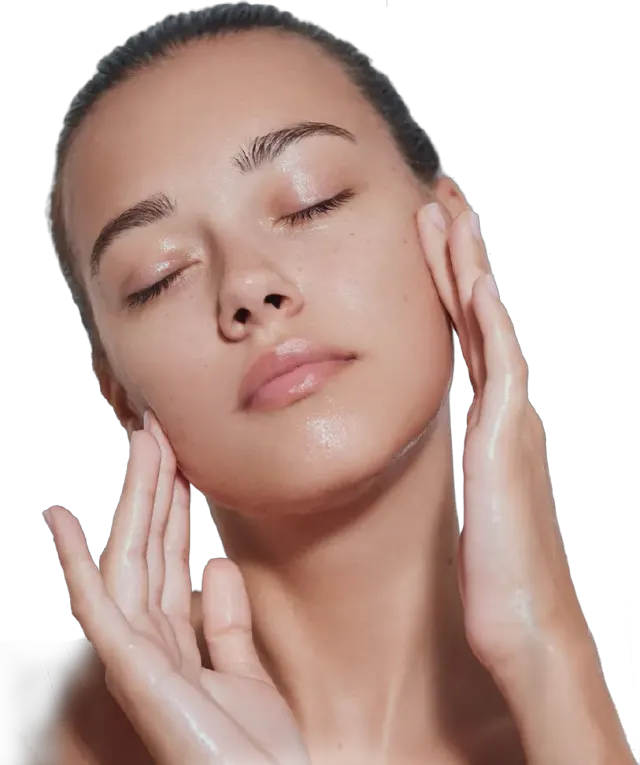 Beautiful woman touching her face